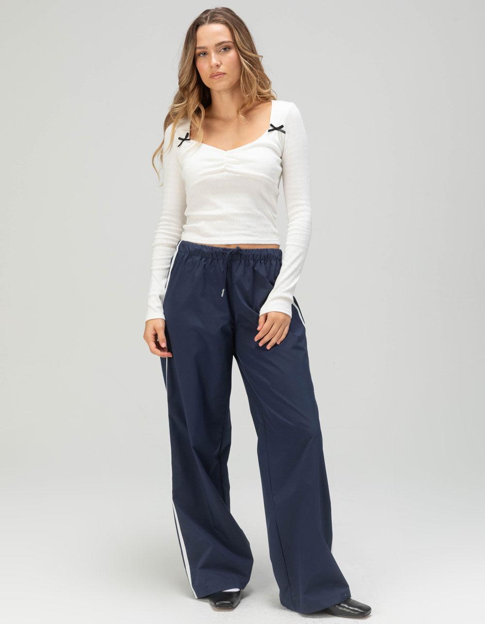 RSQ Womens Long Sleeve Pointelle Bow Cinch Top - CREAM Product Image