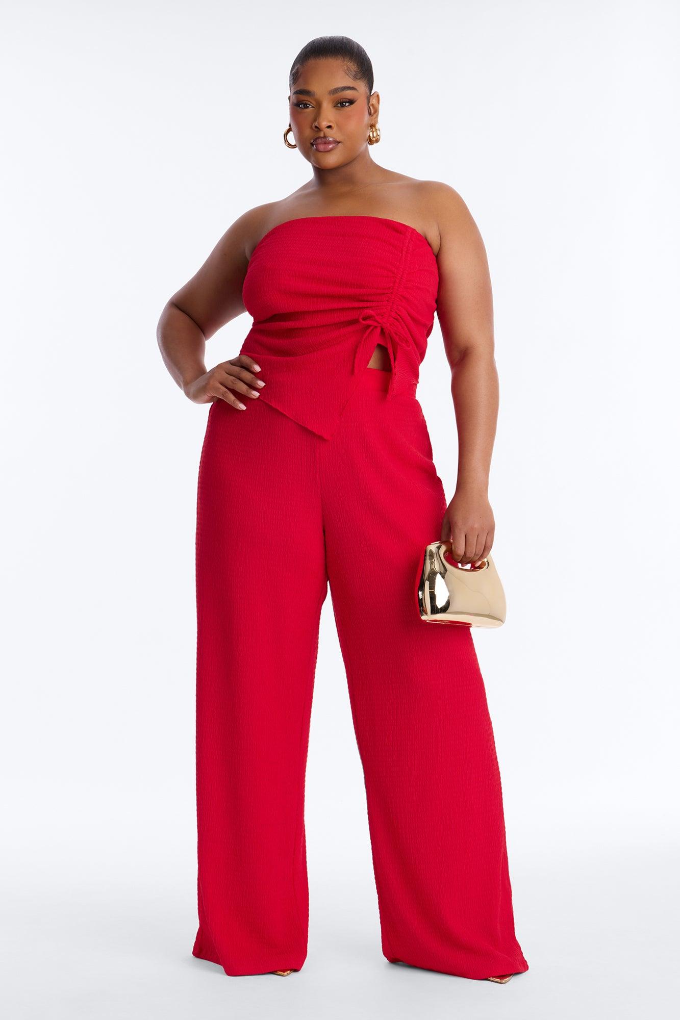 Elise Strapless Textured Pant Set - Red Female Product Image