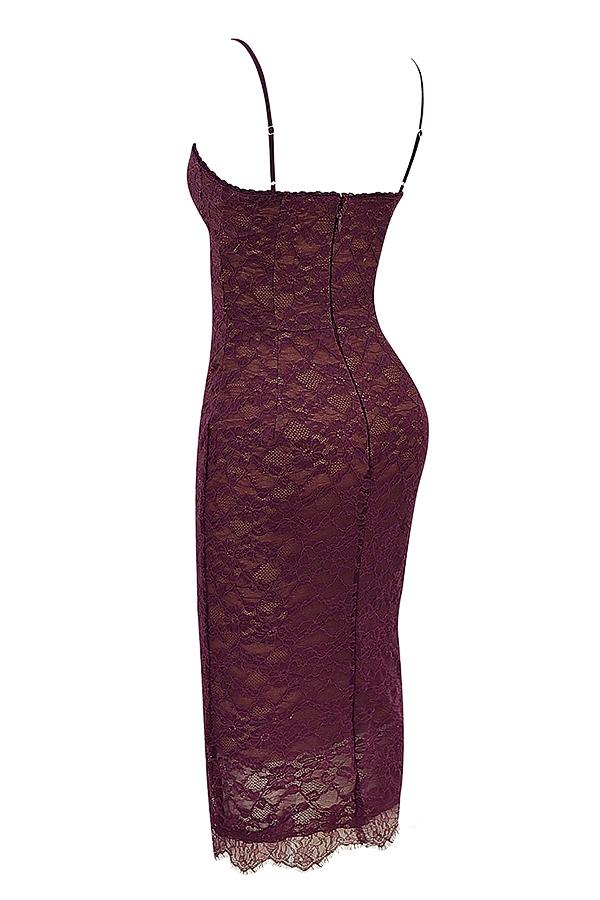 Melina  mulberry lace midi dress Product Image
