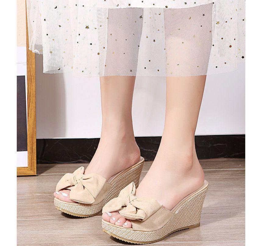 Bow Wedge Heel Espadrille Slide Sandals Product Image