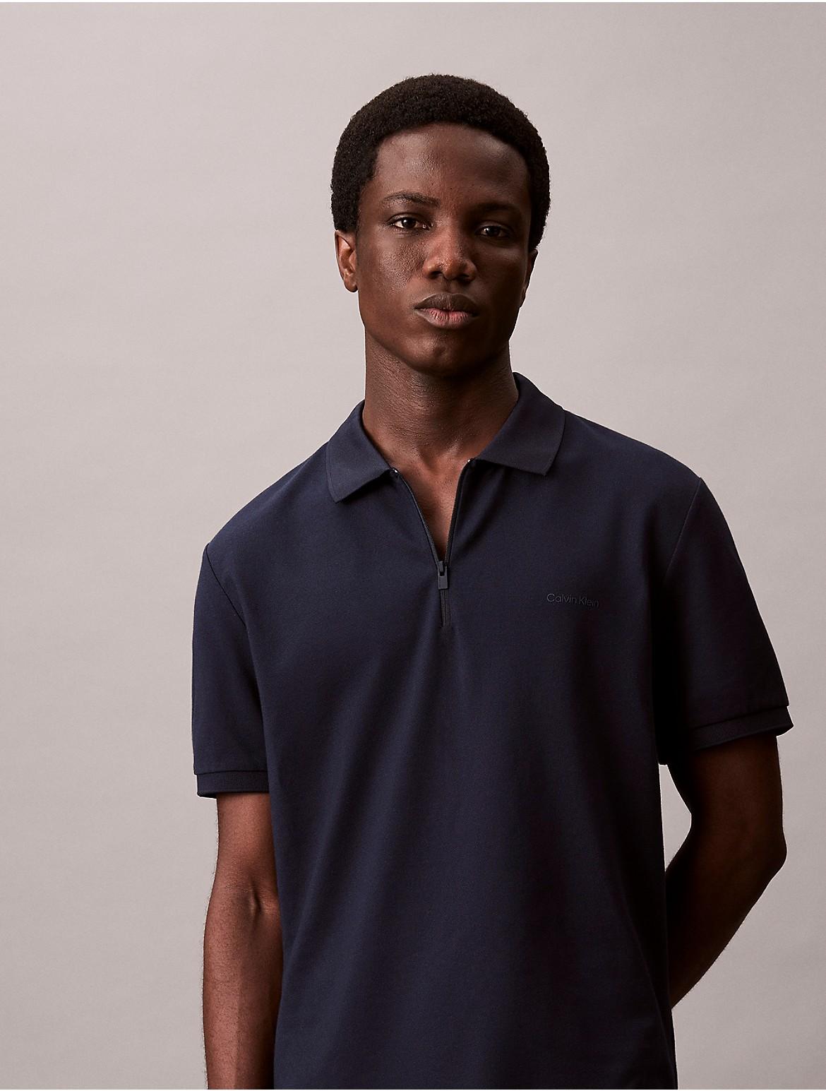 Calvin Klein Mens Tech Pique Zip Polo Shirt - Black Product Image