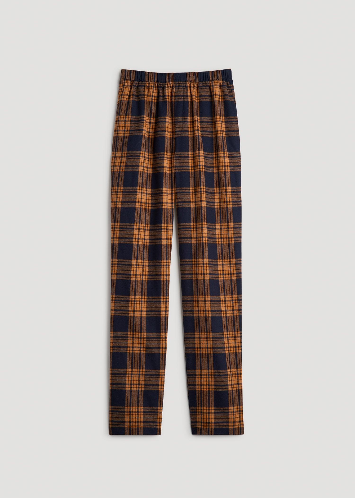 Plaid Pajama Pants for Tall Men in Navy and Apricot Plaid Product Image