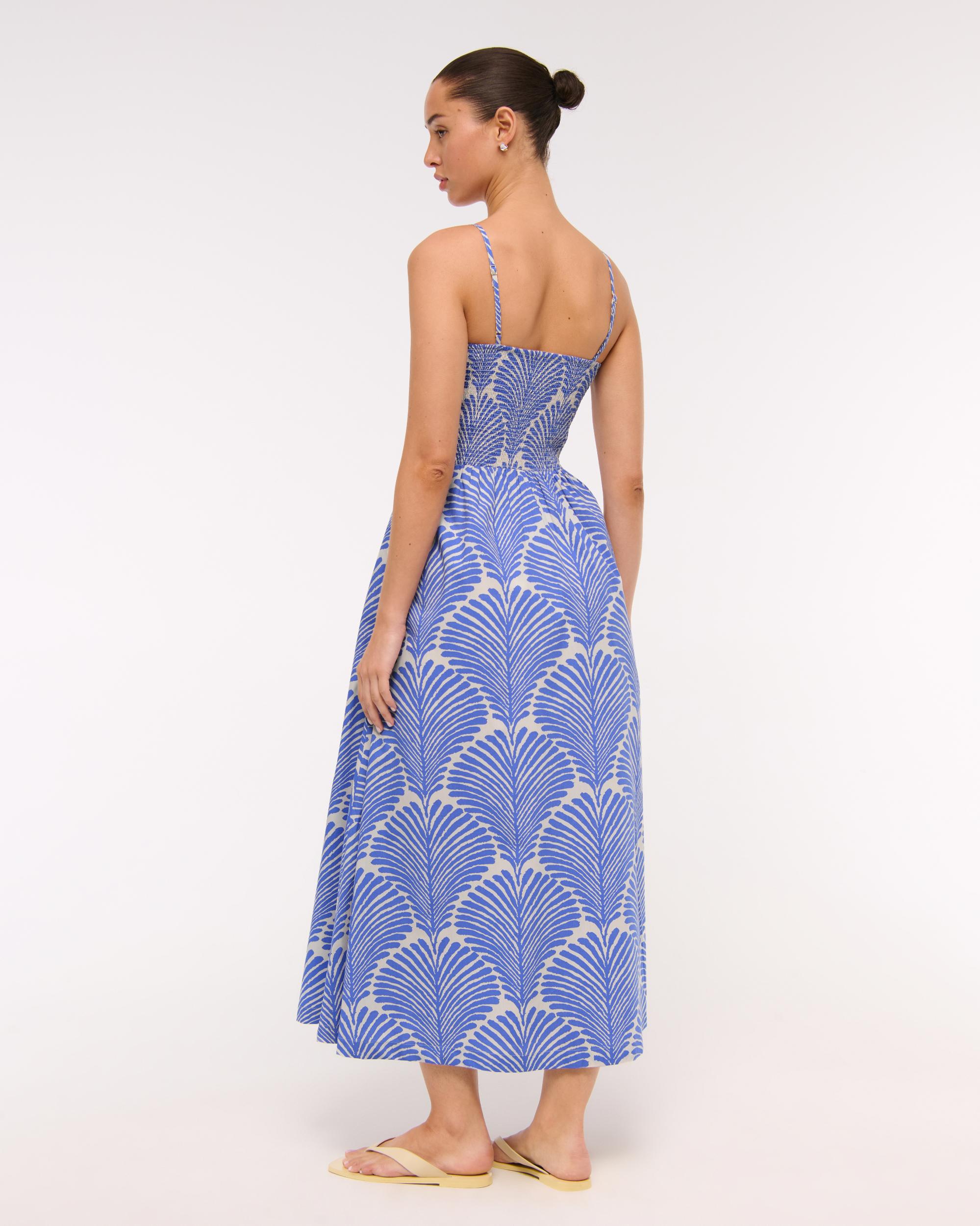 Dipped-Waist Smocked Midi Dress Product Image