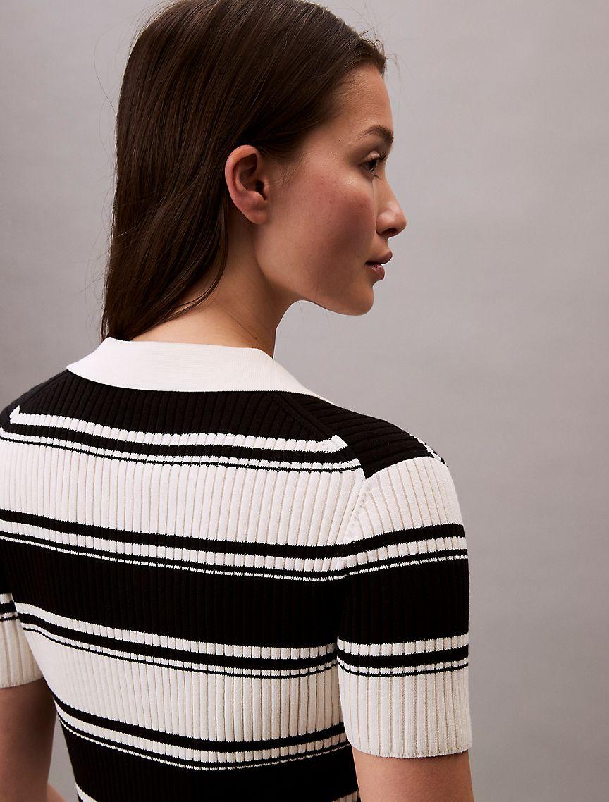 Smooth Cotton Rib Stripe Polo Shirt Product Image