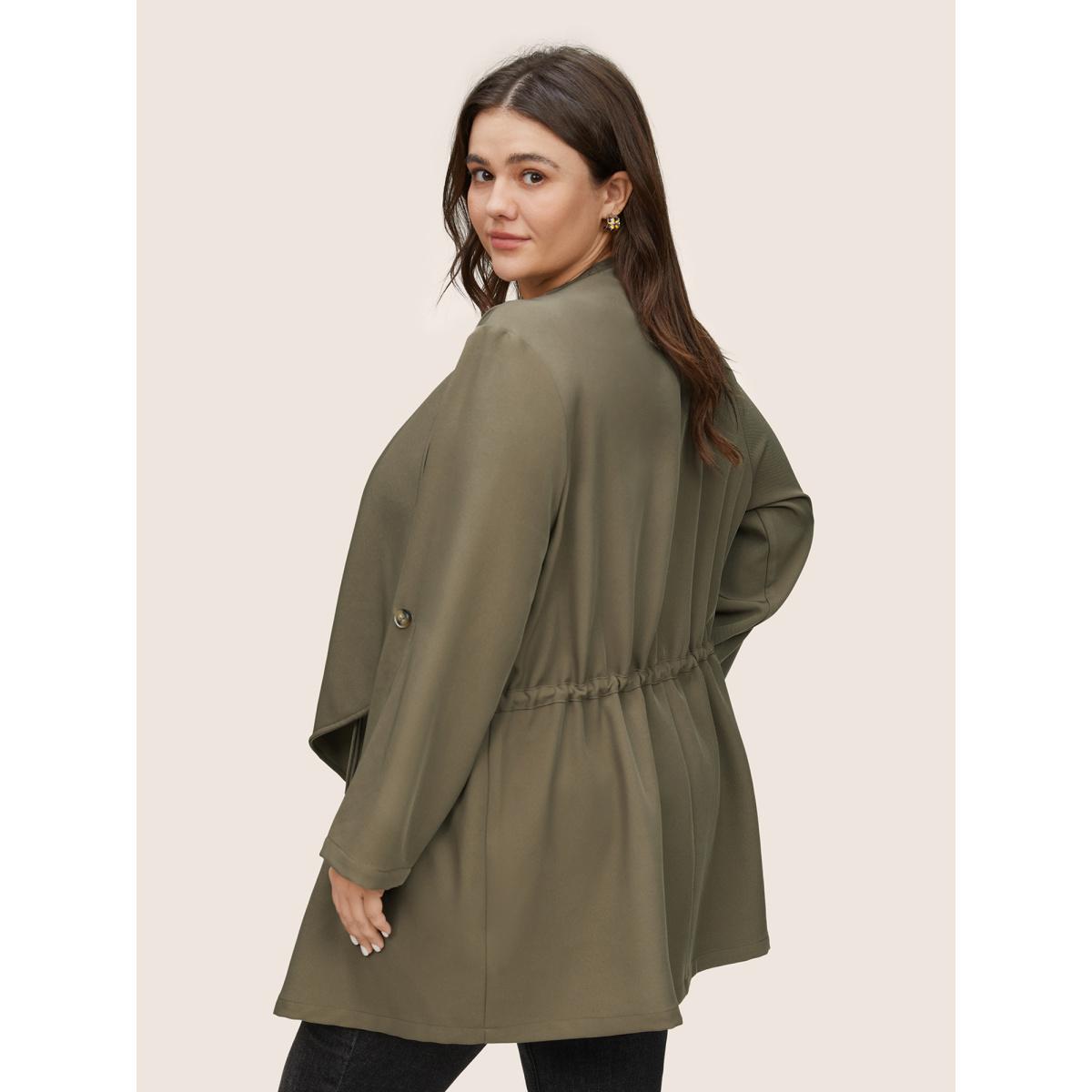 Plus Size Solid Drawstring Asymmetrical Neck Tab Sleeve Jacket Women LightBrown Non Everyday Jackets BloomChic 12/L Product Image