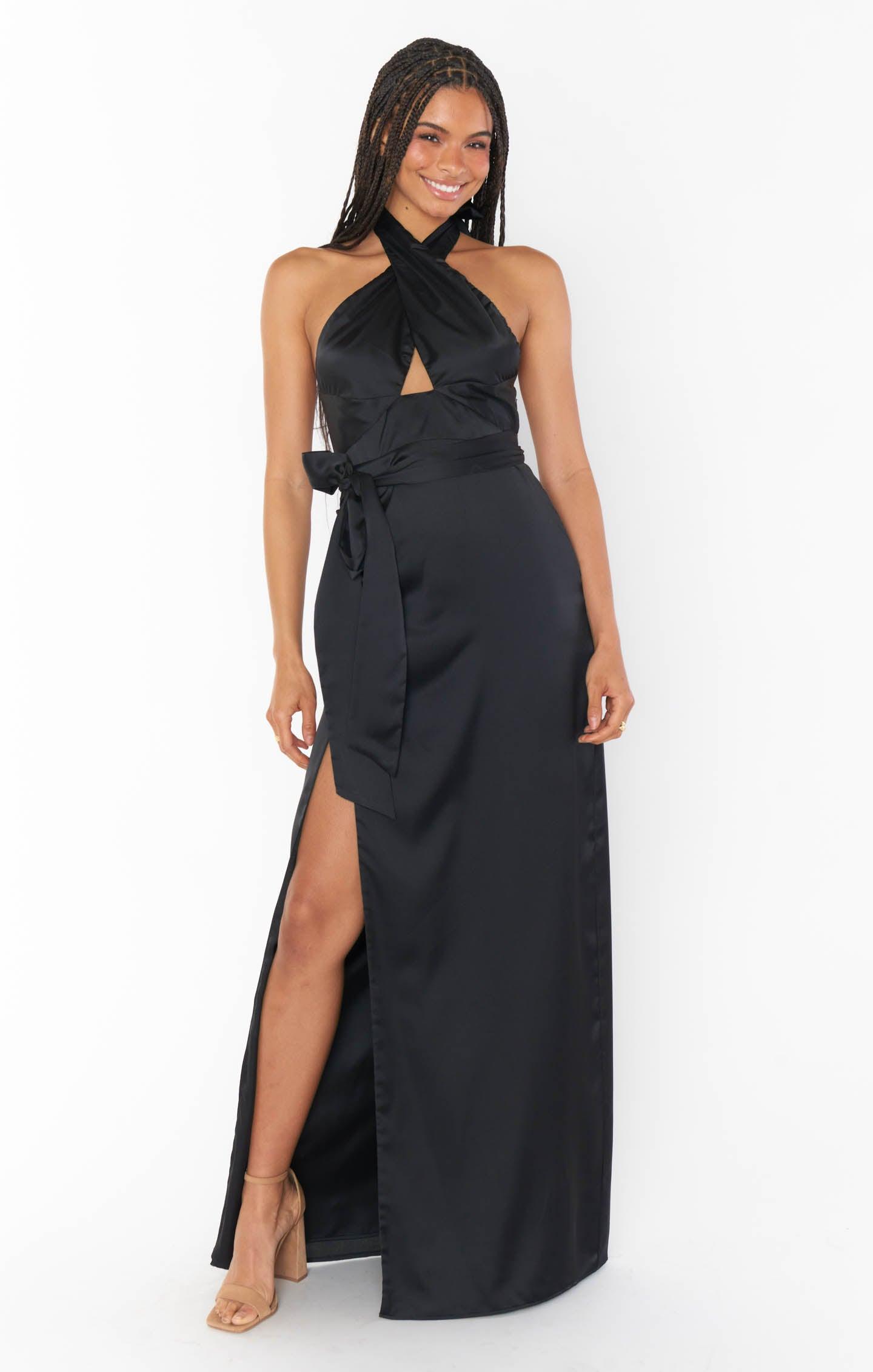 Adele Halter Maxi Dress ~ Black Luxe Satin Product Image