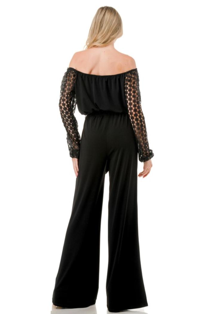 Lace Sleeve Jumpsuit w/ Belt Product Image