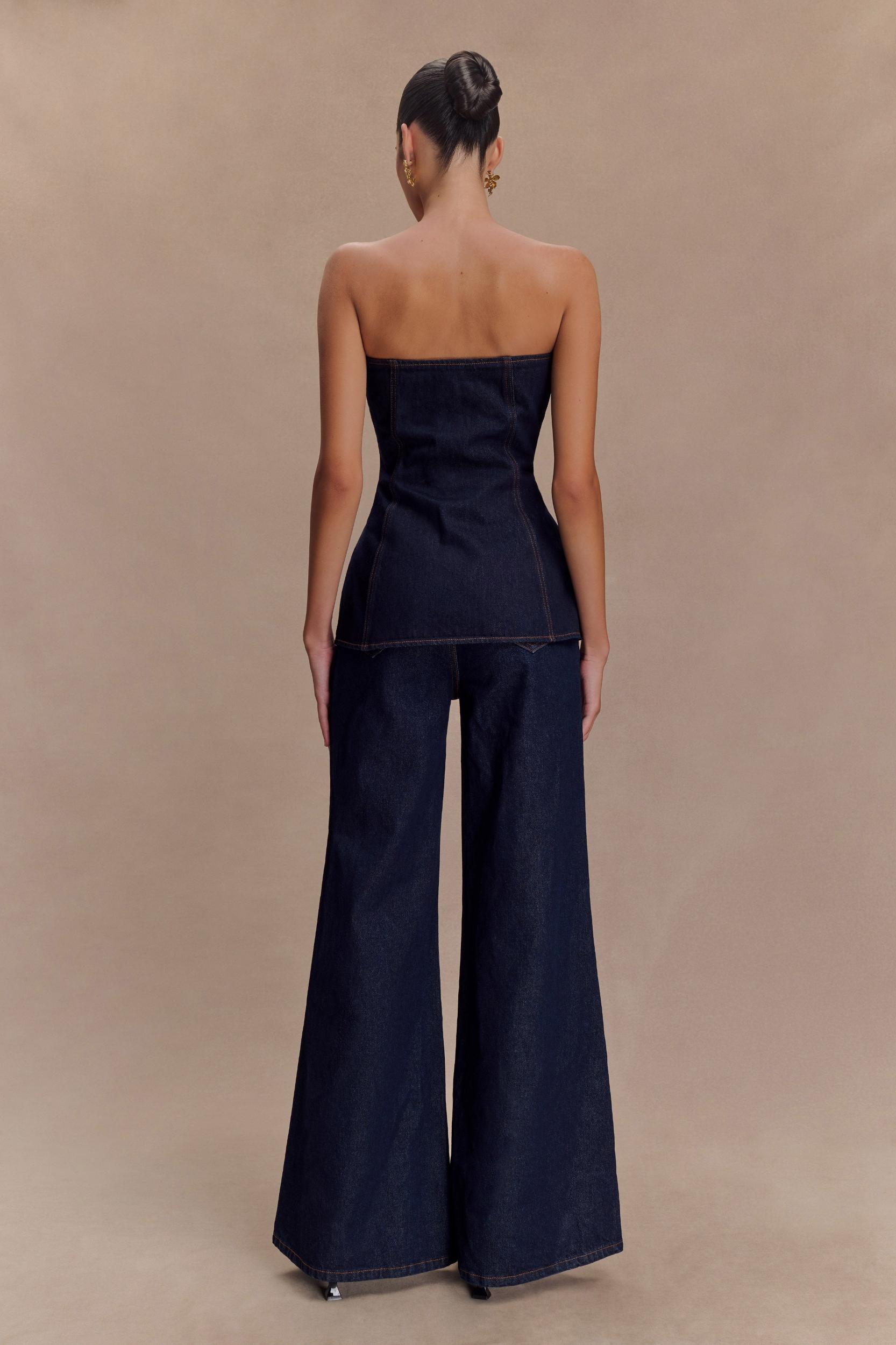 Jen Wide Leg Flare Denim Jeans - Indigo Blue Product Image