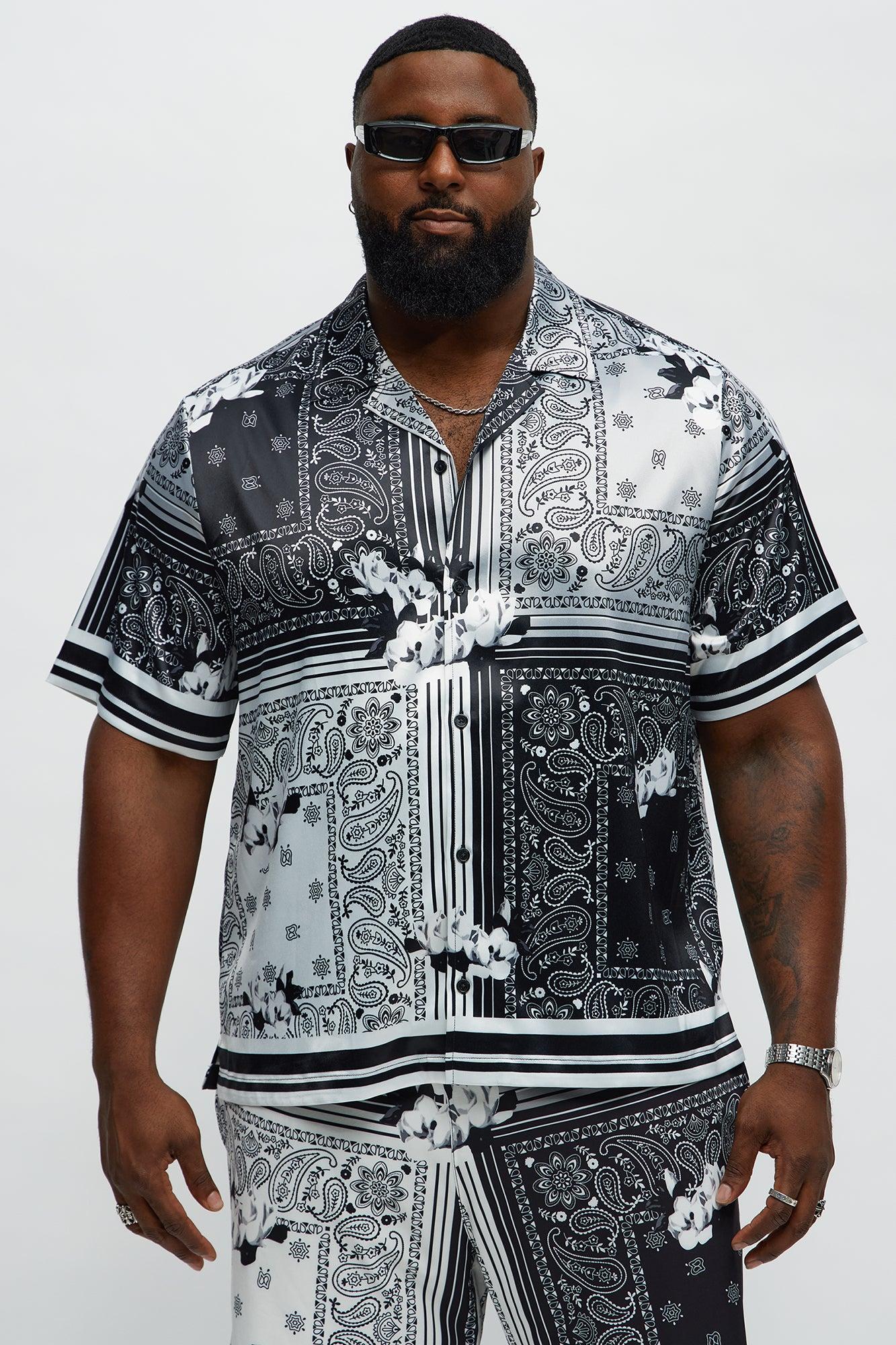 Cuban Collar Paisley Drift Short Sleeve Shirt - Black/combo Male Product Image