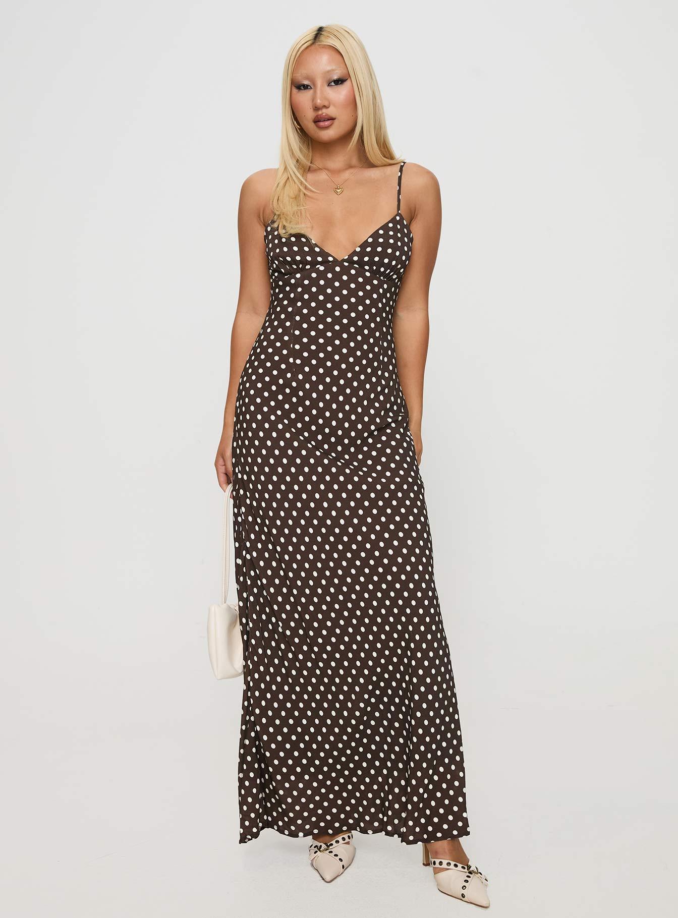 Jorjana Polka Maxi Dress Brown / White Product Image