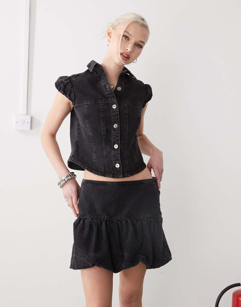 COLLUSION denim bubble skirt in black - part of a set Product Image