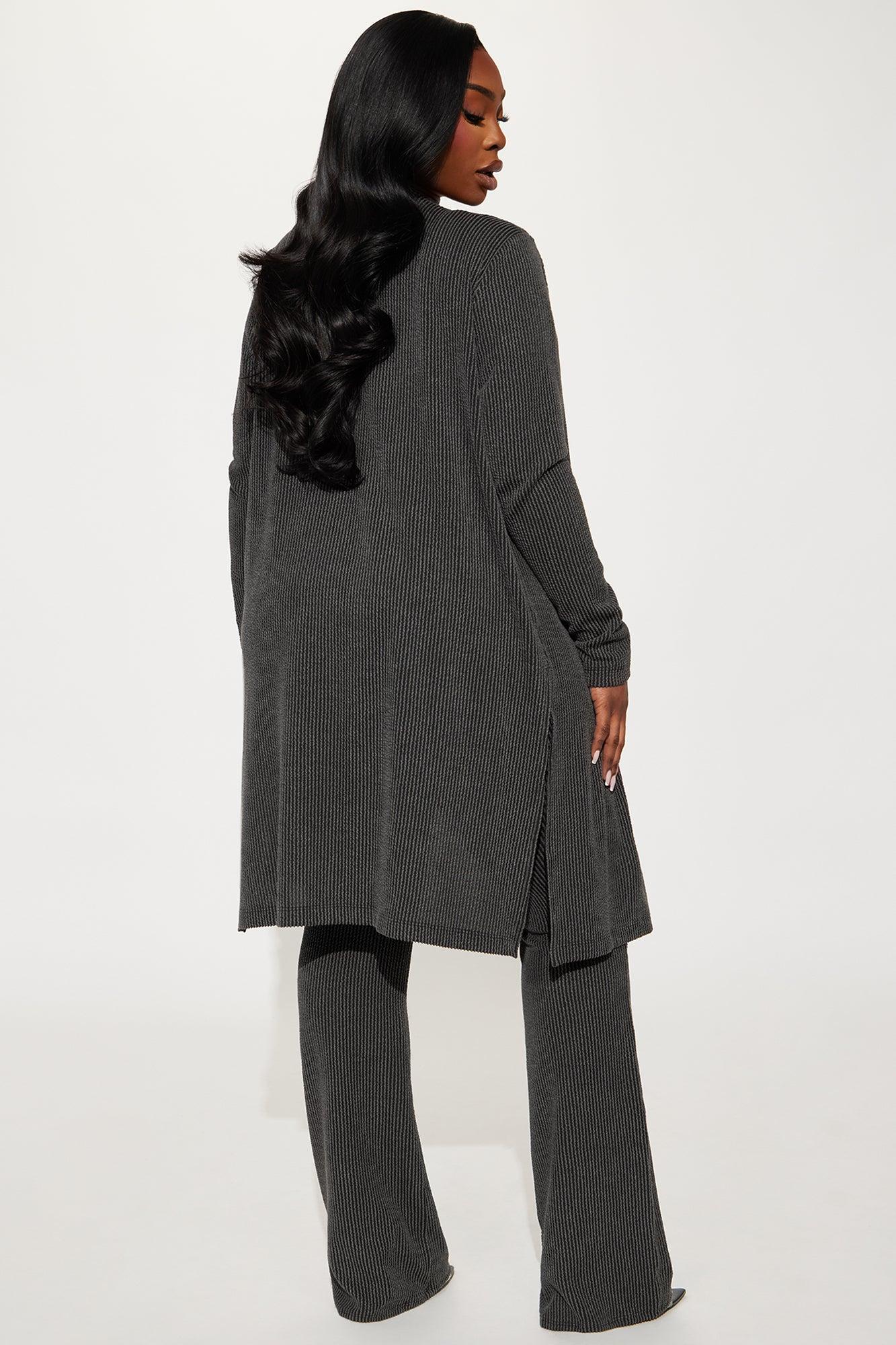 Weekend Vibe Ribbed 3 Piece Pant Set - Charcoal Product Image