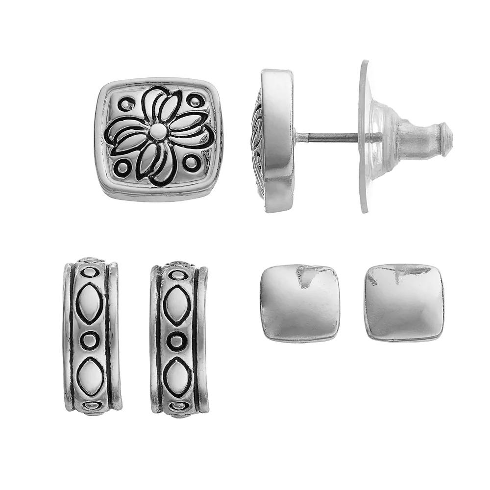 Napier Square Stud & Hoop Earring Set, Womens, None Product Image