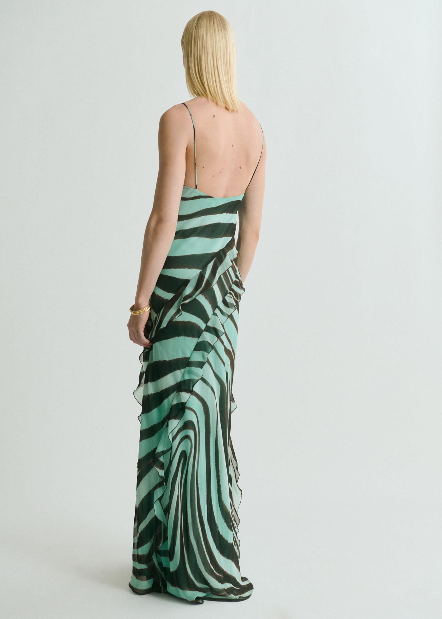 Zebra-print dress with ruffles - Women | MANGO USA Product Image