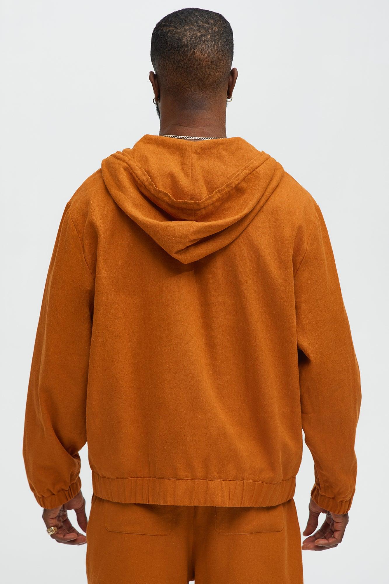 Bahamas Linen Relaxed Quarter Zip Hoodie - Rust Male Product Image