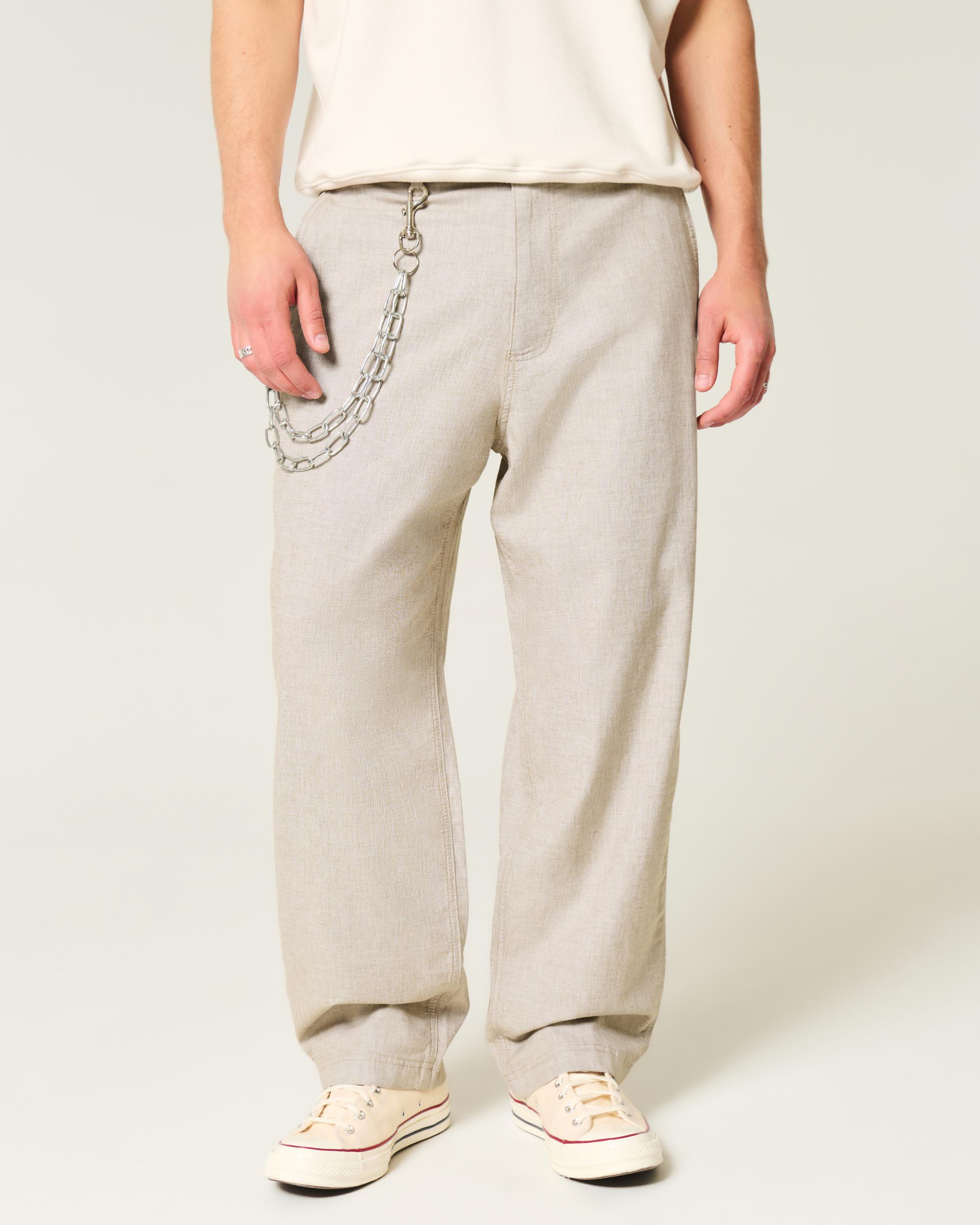 Linen-Blend Flex Waist Baggy Pants Product Image