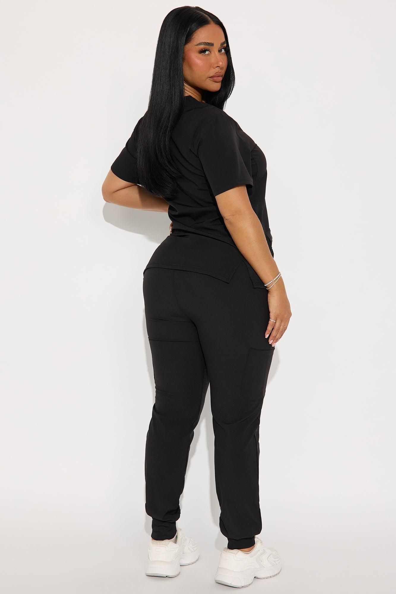 Cover The Rooms 4 Way Stretch V-Neck Jogger Scrub Set - Black Female Product Image