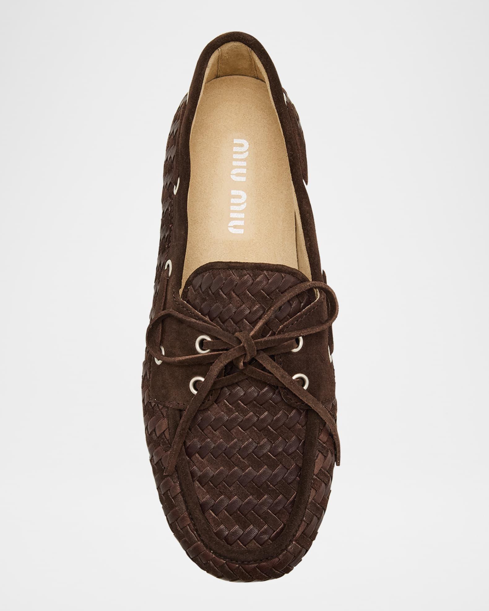 Bow Woven Suede & Leather Boat Shoes Product Image
