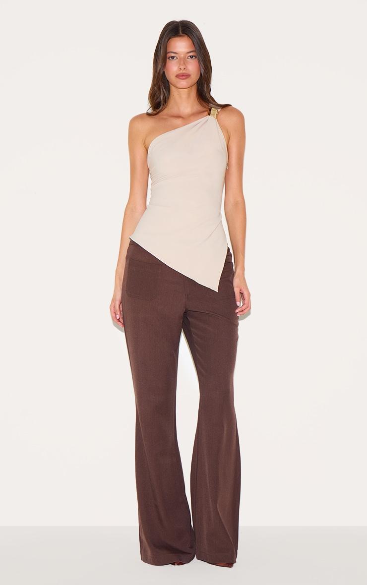 Cream Asymmetric One Shoulder Trim Detail Long Top Product Image