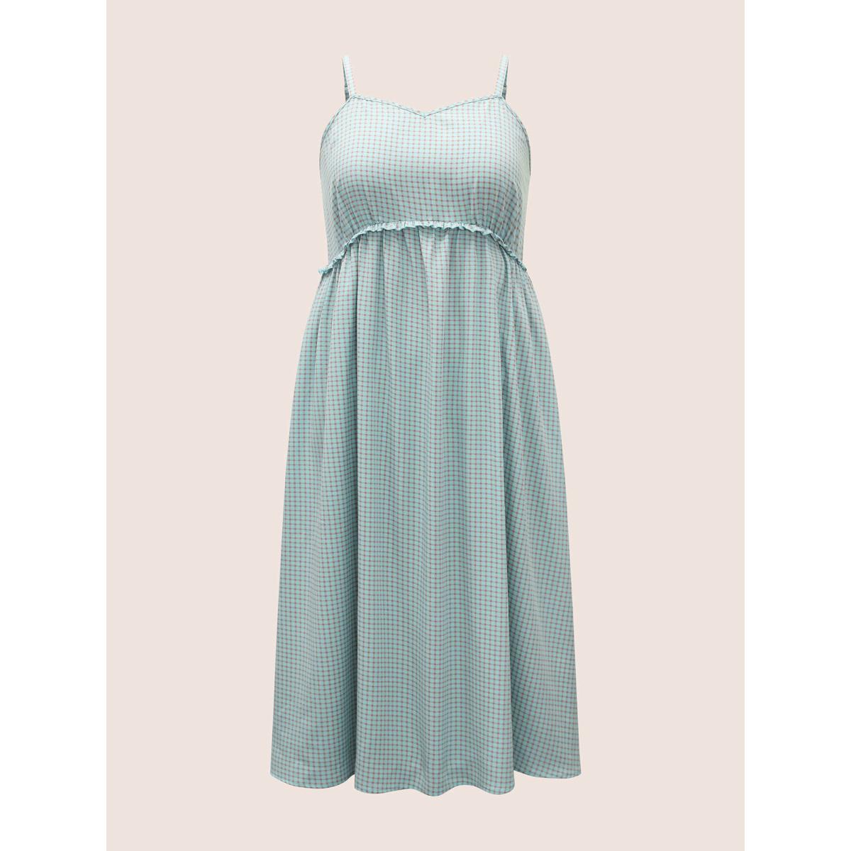 Plus Size Gingham Frill Trim High Rise Cami Dress Mint Women Casual Frill Trim Non Sleeveless Curvy BloomChic 26/4X Product Image