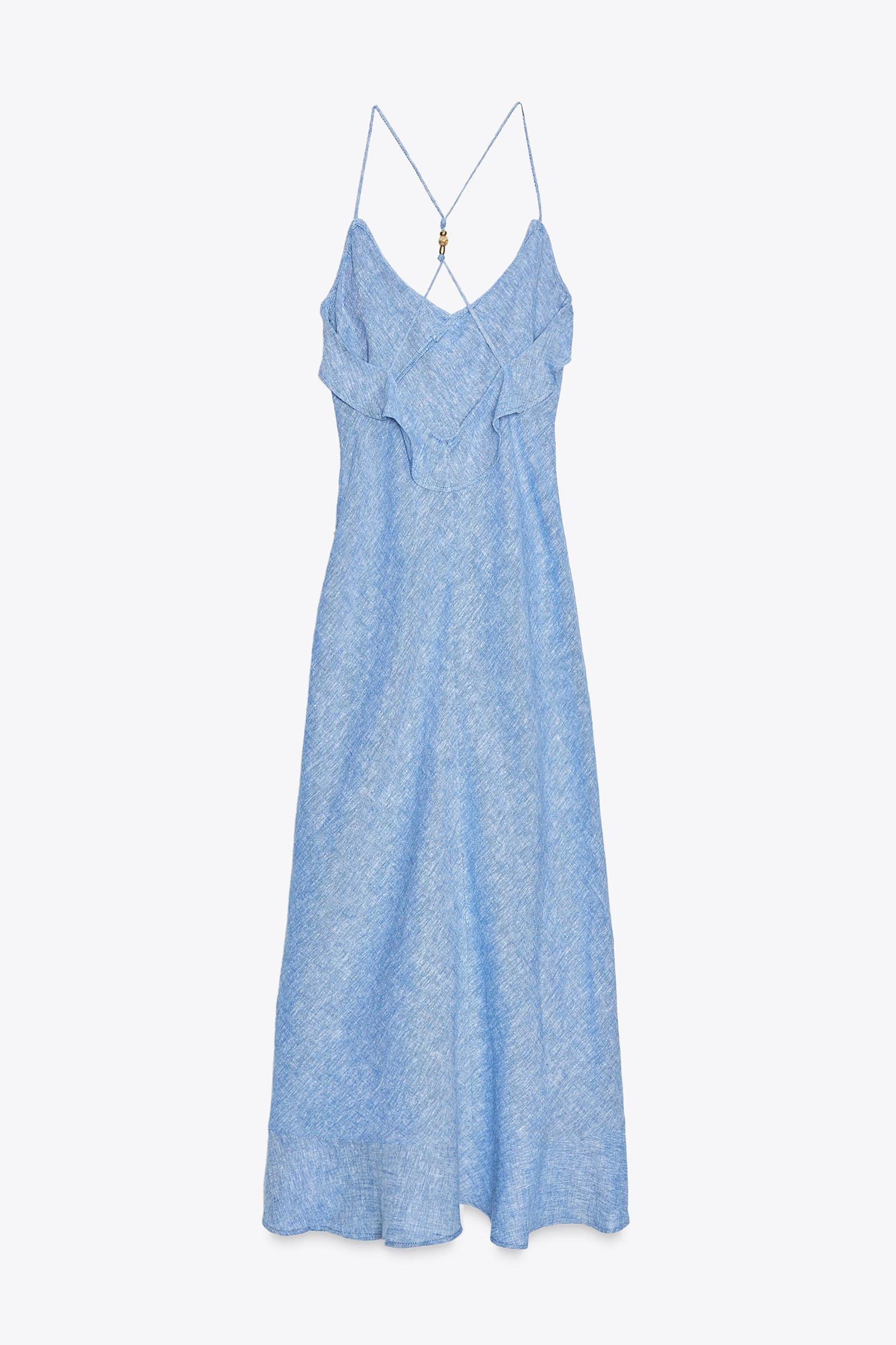 LINEN RUFFLED STRAP DRESS Product Image