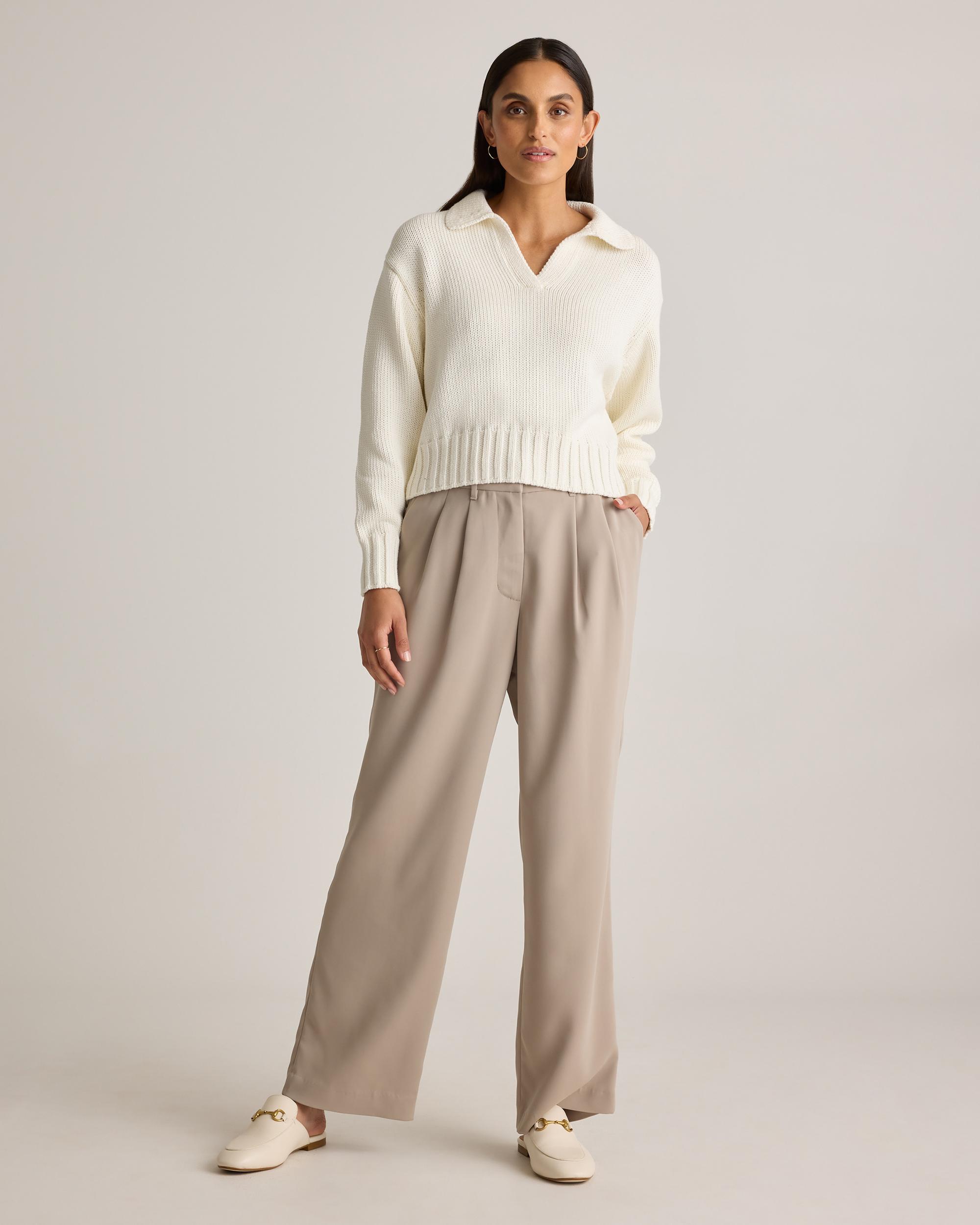 Quince | Women's Stretch Crepe Pleated Wide Leg Pants Recycled Polyester Product Image