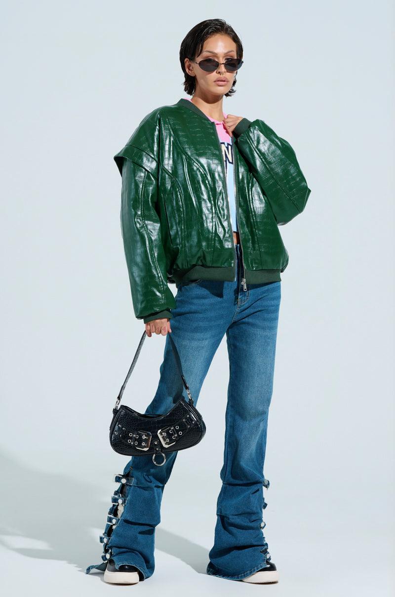 YOKON EMBOSSED FAUX LEATHER BOMBER Product Image