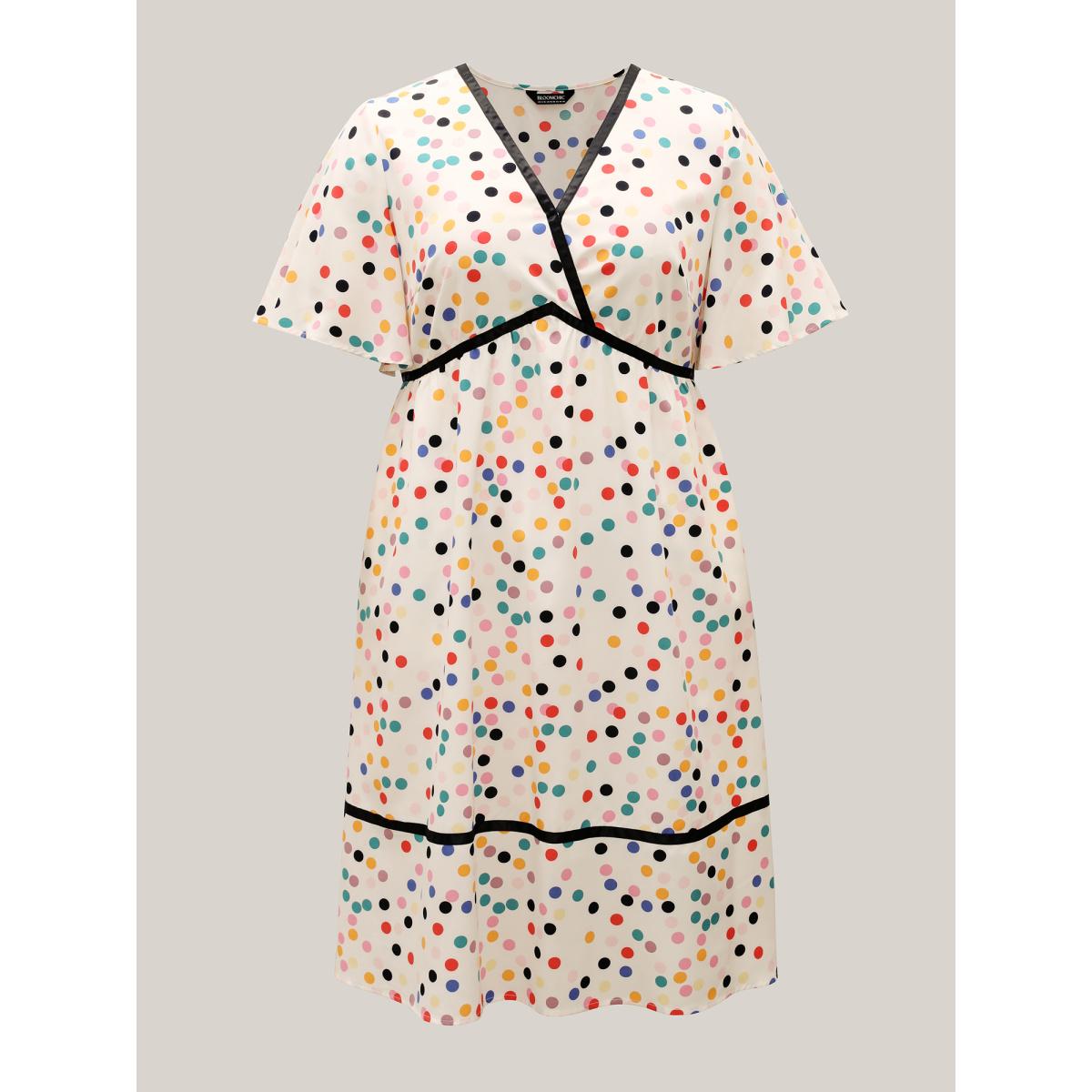 Plus Size Multi-Color Polka Dots Lined Tiered Midi Dress Originalwhite Women Elegant Gathered Overlap Collar Half Sleeve Curvy BloomChic 30/6X Product Image