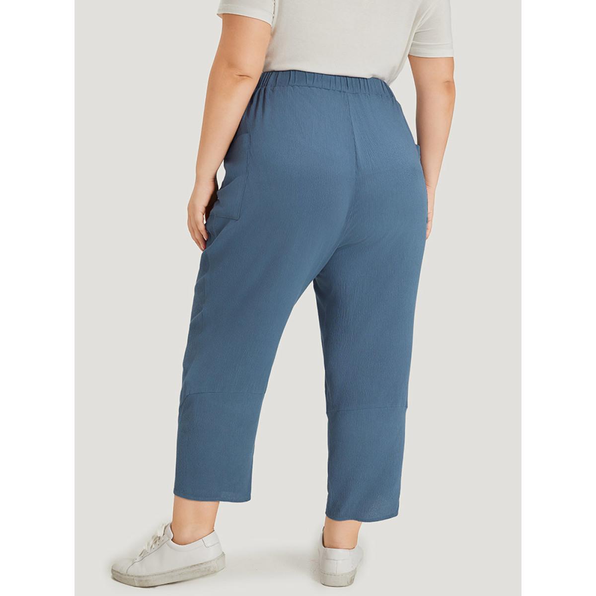Plus Size Solid Pocket Elastic Waist Wrap Hem Pants Women Stone Casual High Rise Dailywear Pants BloomChic 30/6X Product Image