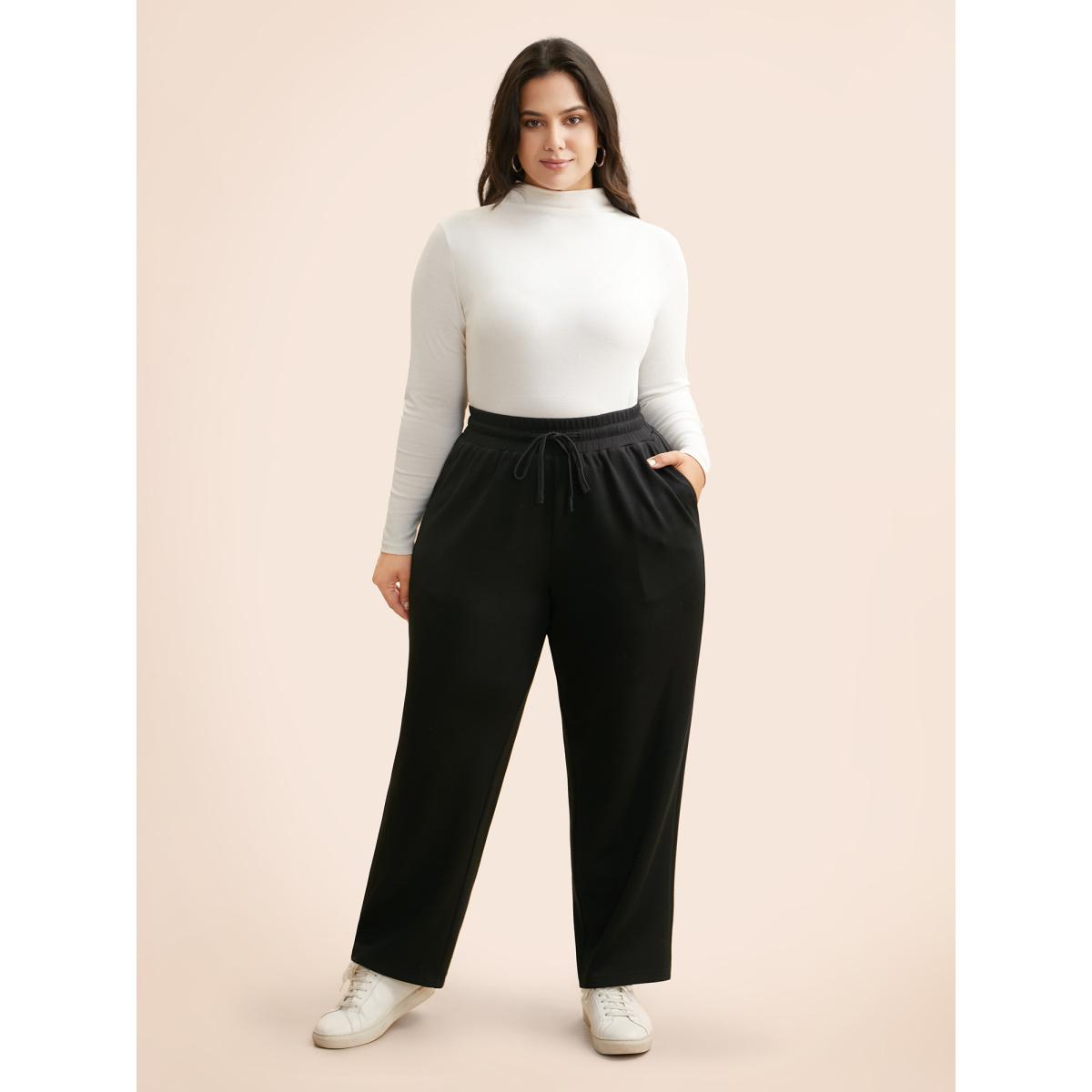 Plus Size Supersoft Straight-Leg Pants Women Black Casual Straight Leg Mid Rise Everyday Pants BloomChic 26/4X Product Image