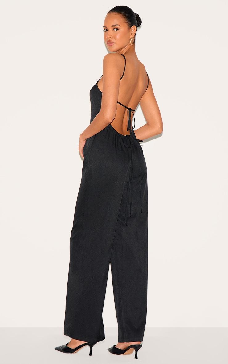 Black Woven Backless Square Neck Wide Leg Jumpsuit Product Image