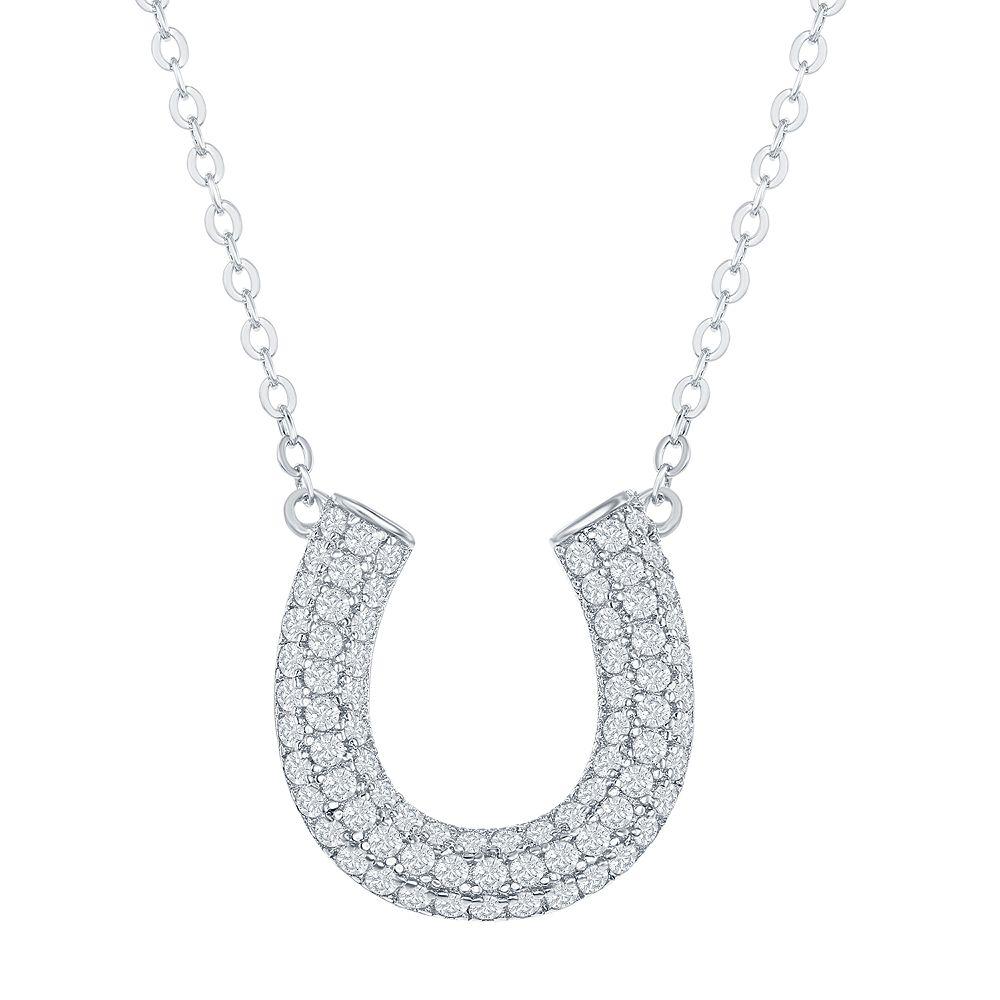 Sterling Silver Cubic Zirconia Horseshoe Necklace, Women's, Size: 16-18" ADJ Product Image