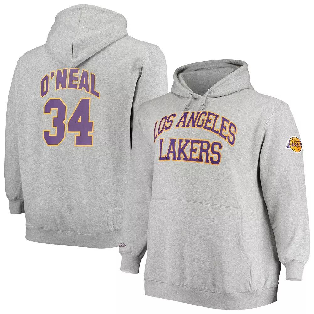 Men's Mitchell & Ness Shaquille O'Neal Heathered Gray Los Angeles Lakers Big & Tall Name & Number Pullover Hoodie, Size: 2XB, Grey Product Image