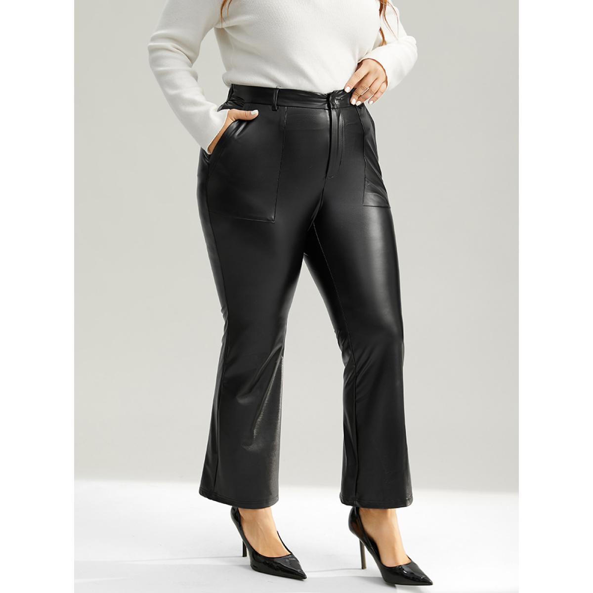 Plus Size Plain PU Leather Pocket Bootcut Pants Women Black Party Flare Leg High Rise Going out Pants BloomChic 28/5X Product Image