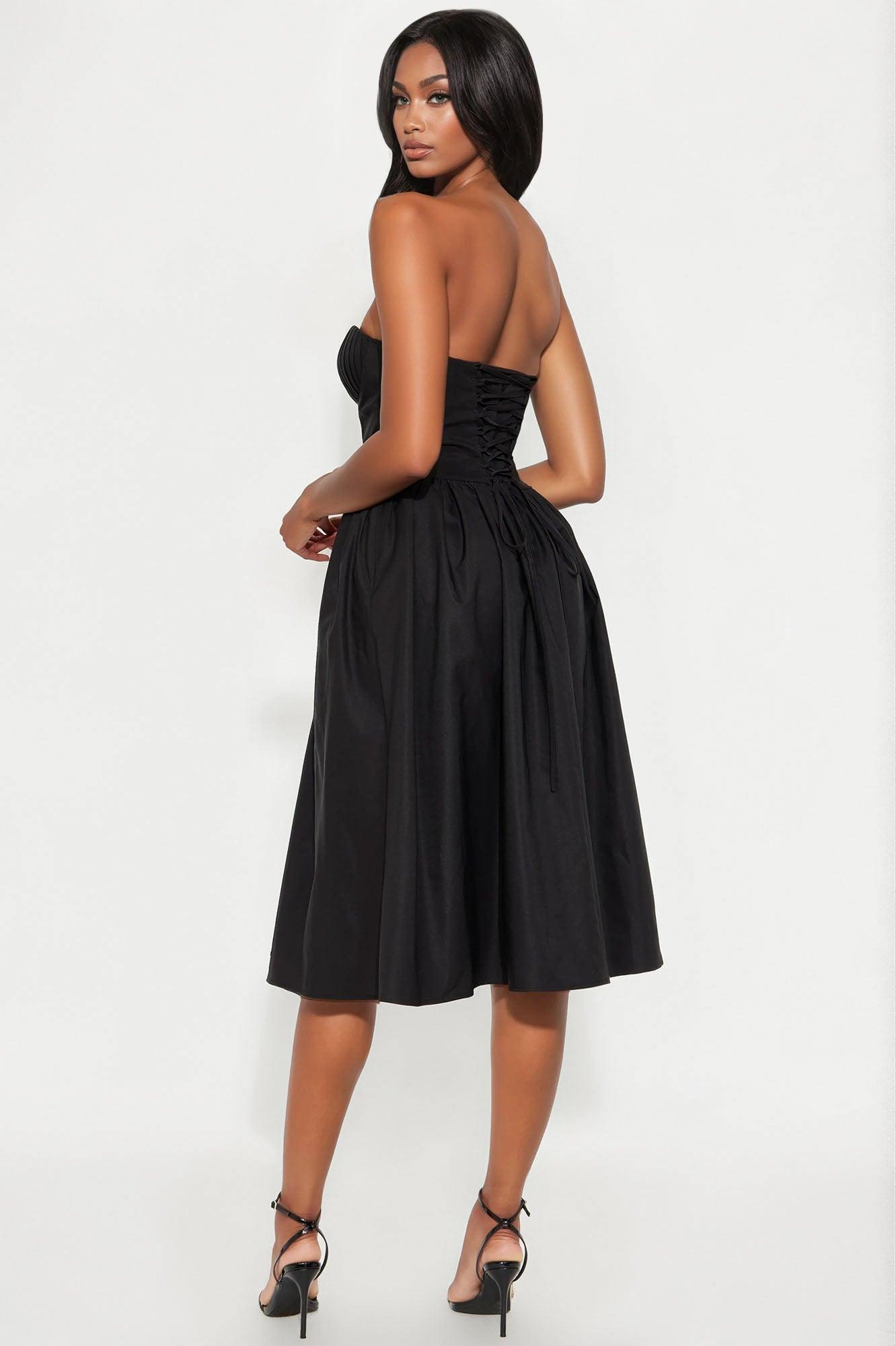 Mademoiselle Satin Midi Dress - Black Female Product Image