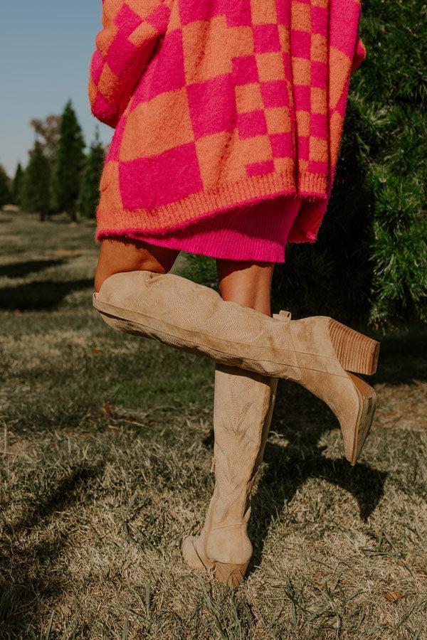 The Jessica Faux Suede Knee High Cowboy Boot in Iced Latte Product Image