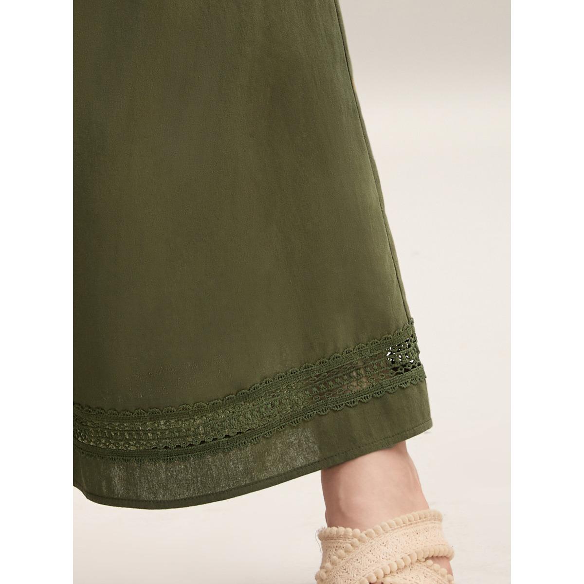 Plus Size Drawstring Lace Detail Wide-Leg Pants Women ArmyGreen Boho Wide Leg Mid Rise Vacation Pants BloomChic 12/L Product Image