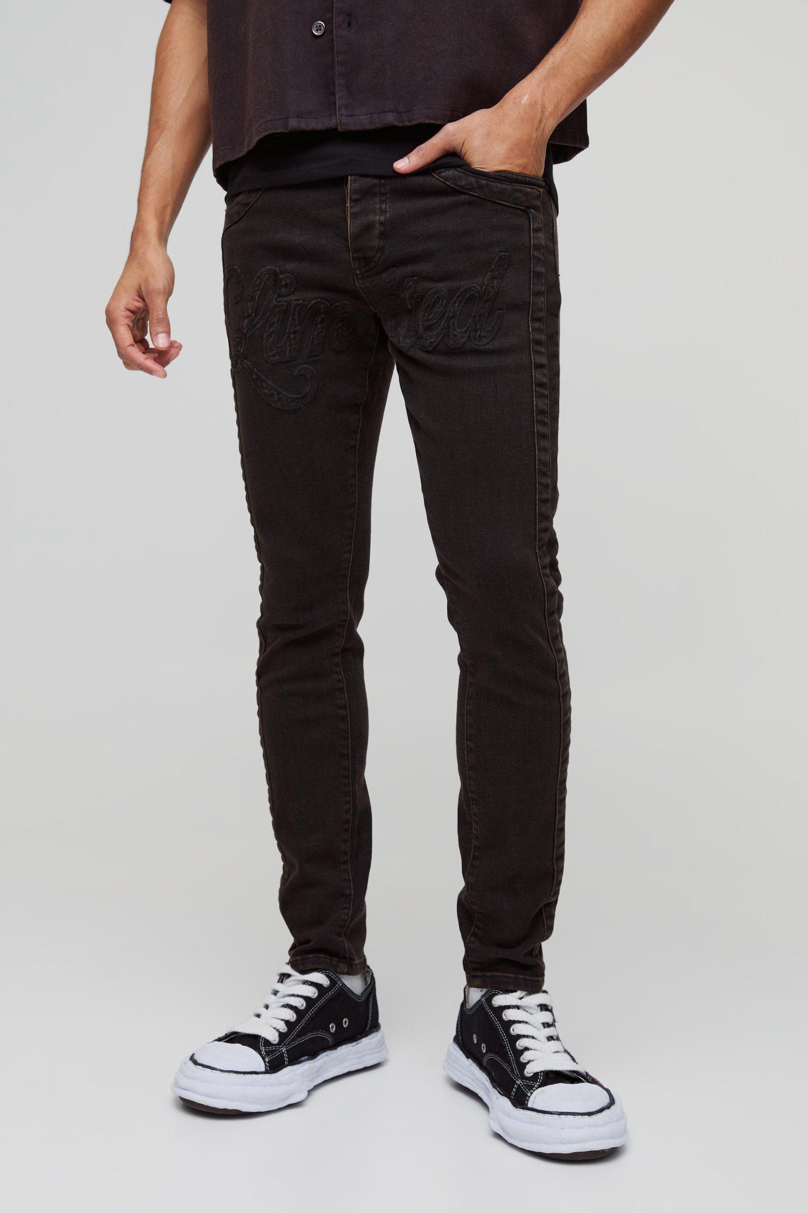Skinny Stretch Limited Applique Jeans | boohooMAN USA Product Image