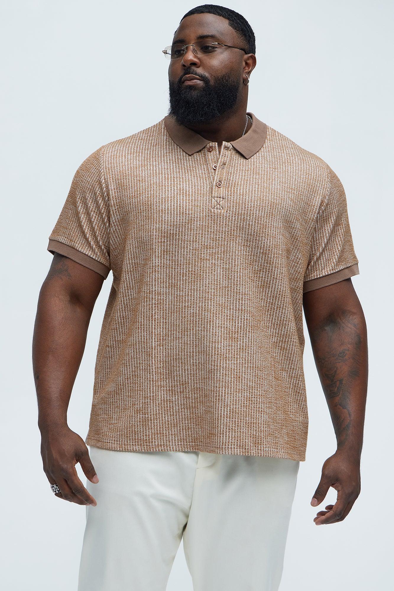 Heather Rib Knit Polo Shirt - Brown Product Image