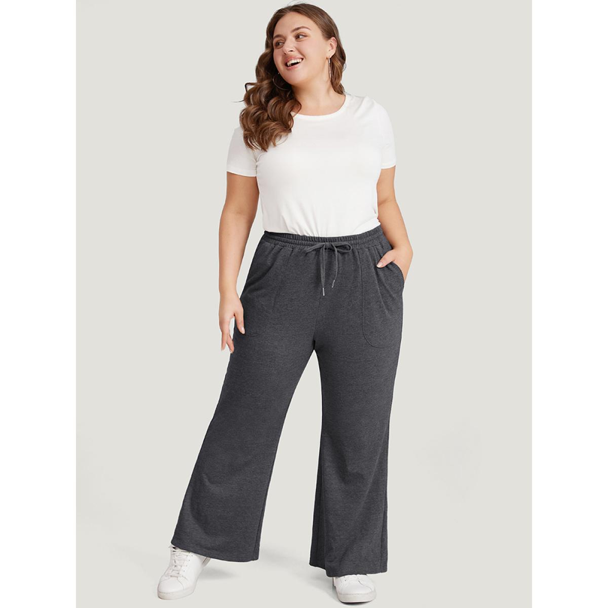 Plain Drawstring Slant Pocket Sweatpants DimGray Plus Size Women Casual Dailywear Plain 10/M Bloomchic Product Image