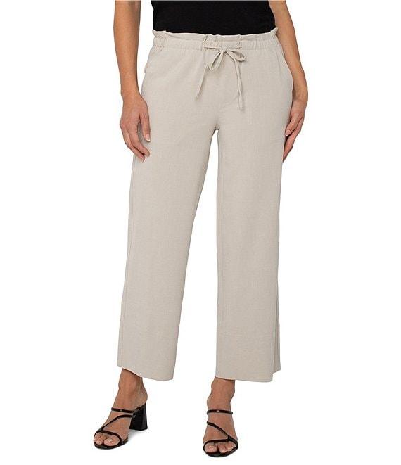 Liverpool Los Angeles Petite Size Lightweight Textured Pull-On Drawstring Tie Wide Leg Pants Product Image