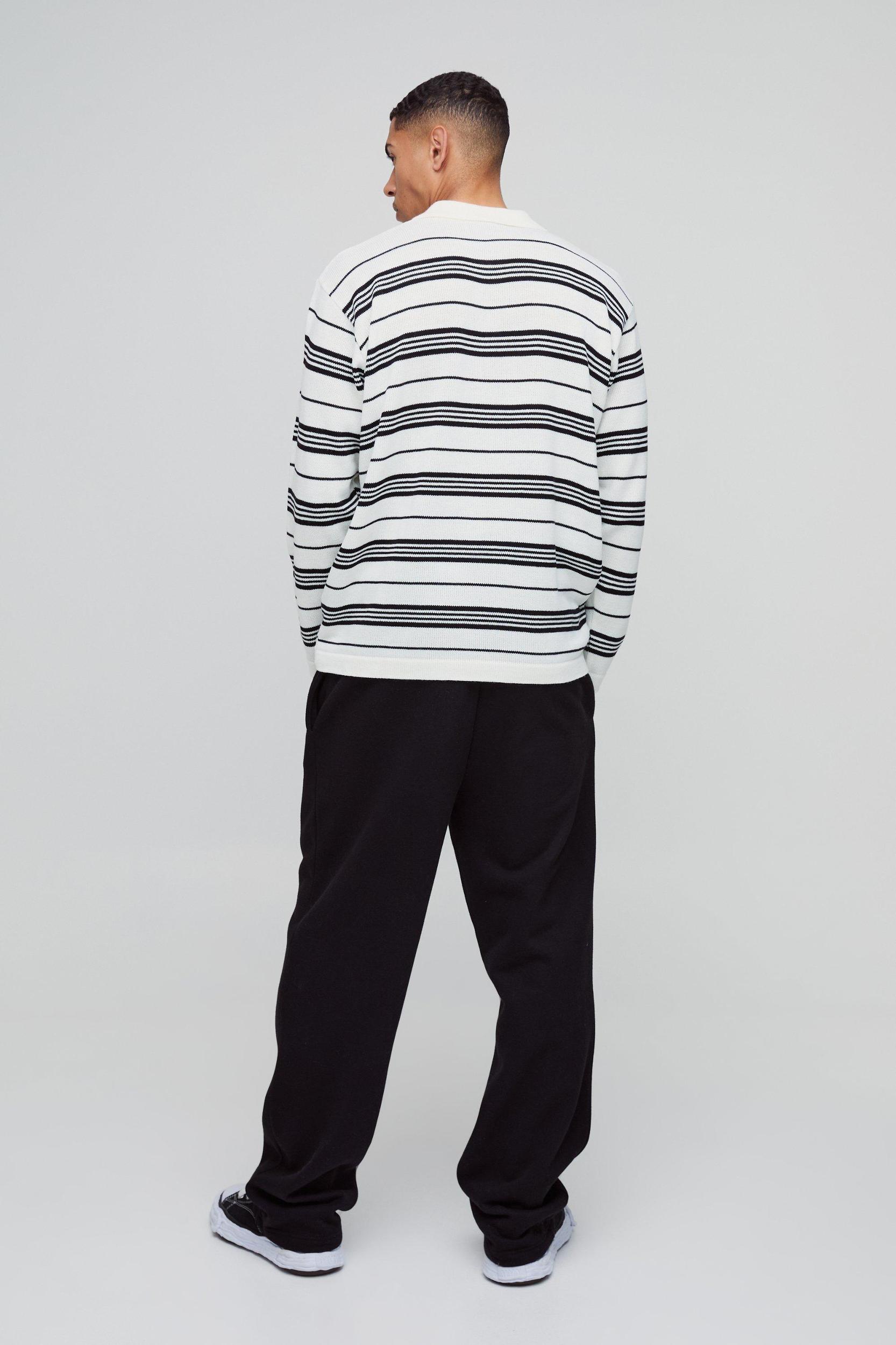 Oversized Striped Knitted Polo | boohooMAN USA Product Image