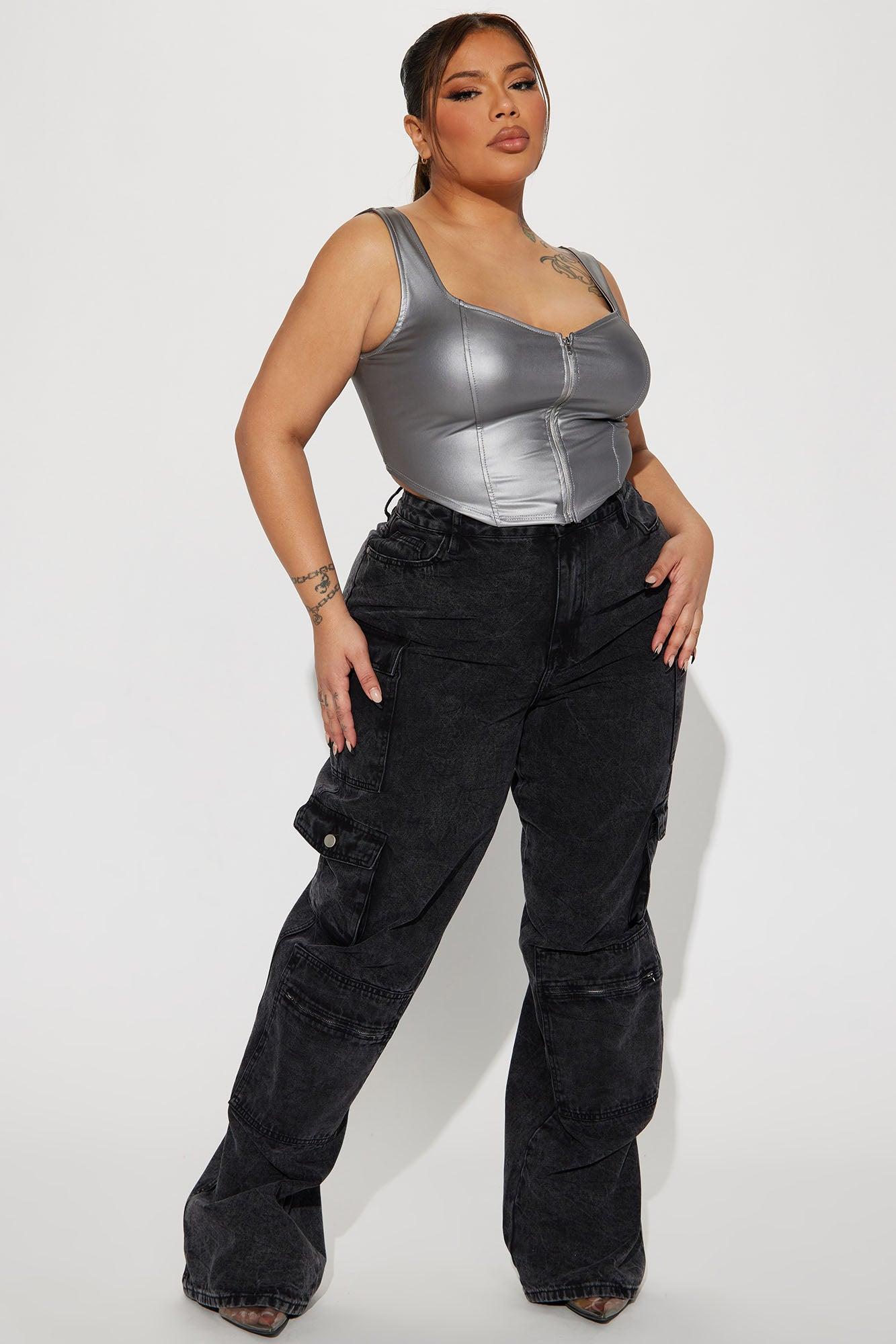 Tall Mad For You Cargo Jeans - Acid Wash Black Product Image