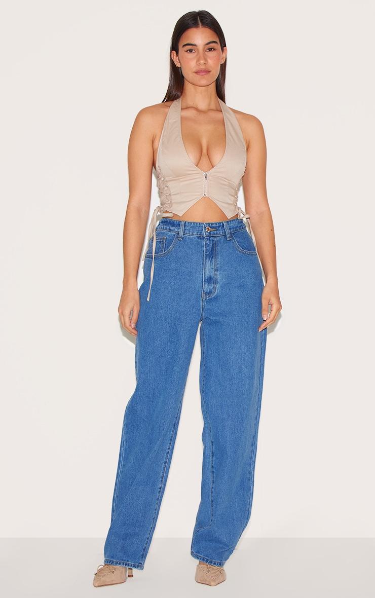 Stone Cargo Lace Up Side Zip Up Crop Top Product Image