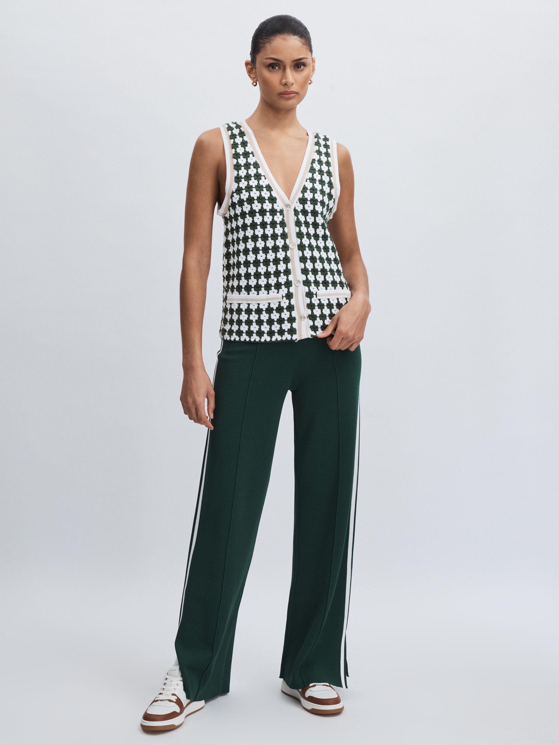 Crochet Button Through 100% Cotton Vest in Green Product Image