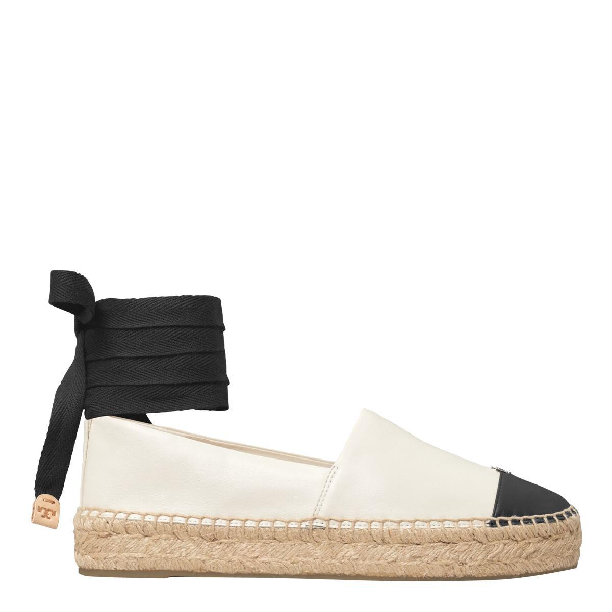 TORY BURCH White Espadrilles With Metallic Logo On The Front And Ankle Strap In Leather Woman Product Image