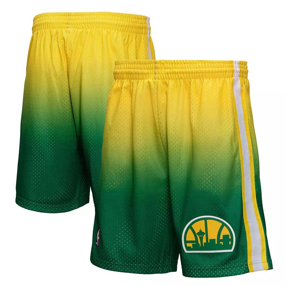Men's Mitchell & Ness Yellow/Green Seattle SuperSonics 1994/95 Hardwood Classics Fadeaway Reload 3.0 Swingman Shorts, Size: Large, Nba Yellow Product Image