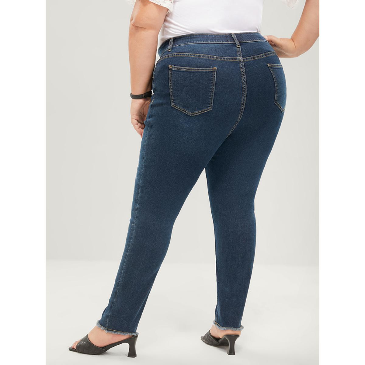 Plus Size Skinny Very Stretchy Mid Rise Dark Wash Gap Proof Jeans Women DarkBlue Casual Plain Tummy control High stretch Pocket Jeans BloomChic 30/6X Product Image