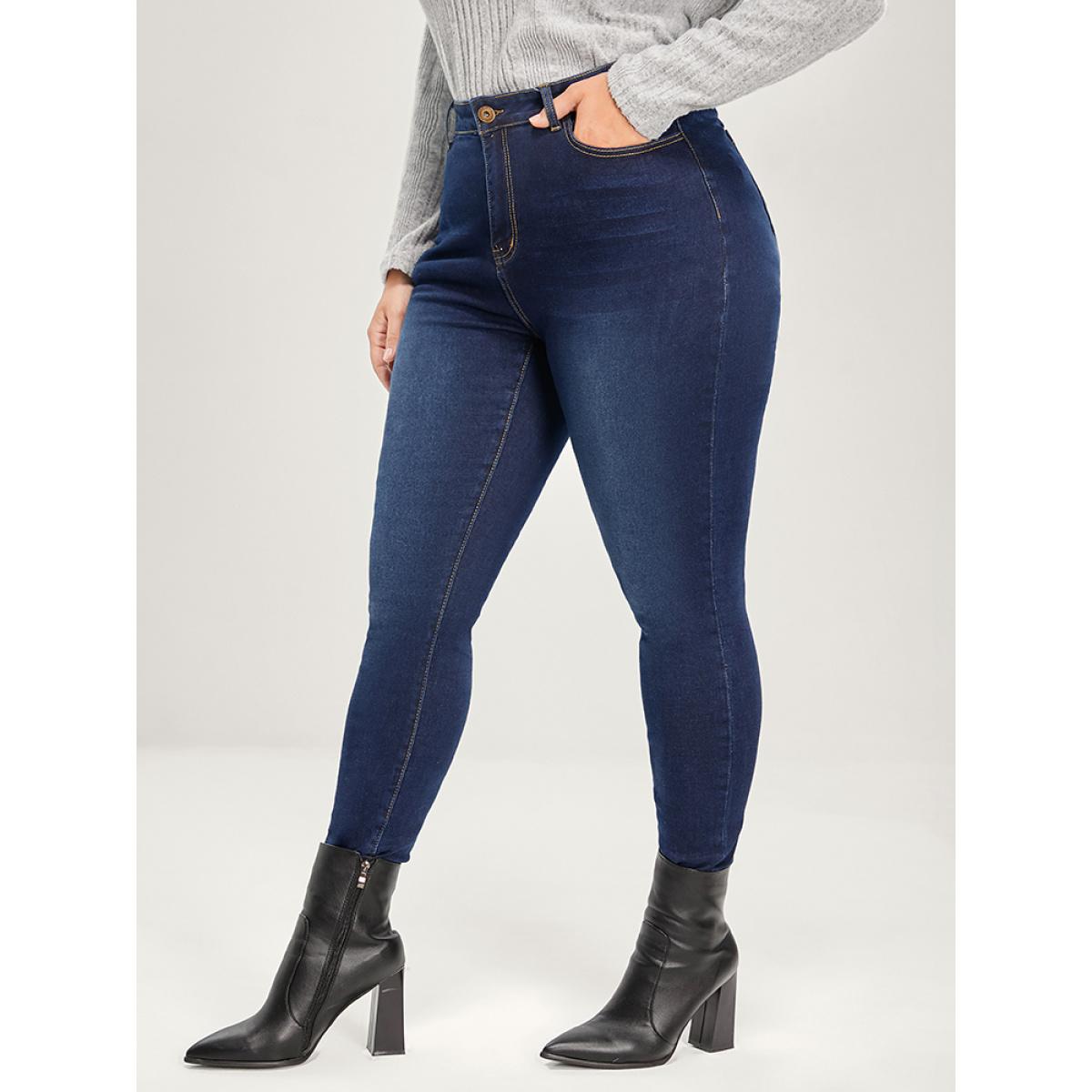 Plus Size Skinny Extremely Stretchy High Rise Dark Wash Jeans Women Indigo Casual Plain Super stretch Slanted pocket Jeans BloomChic 18/2X Product Image