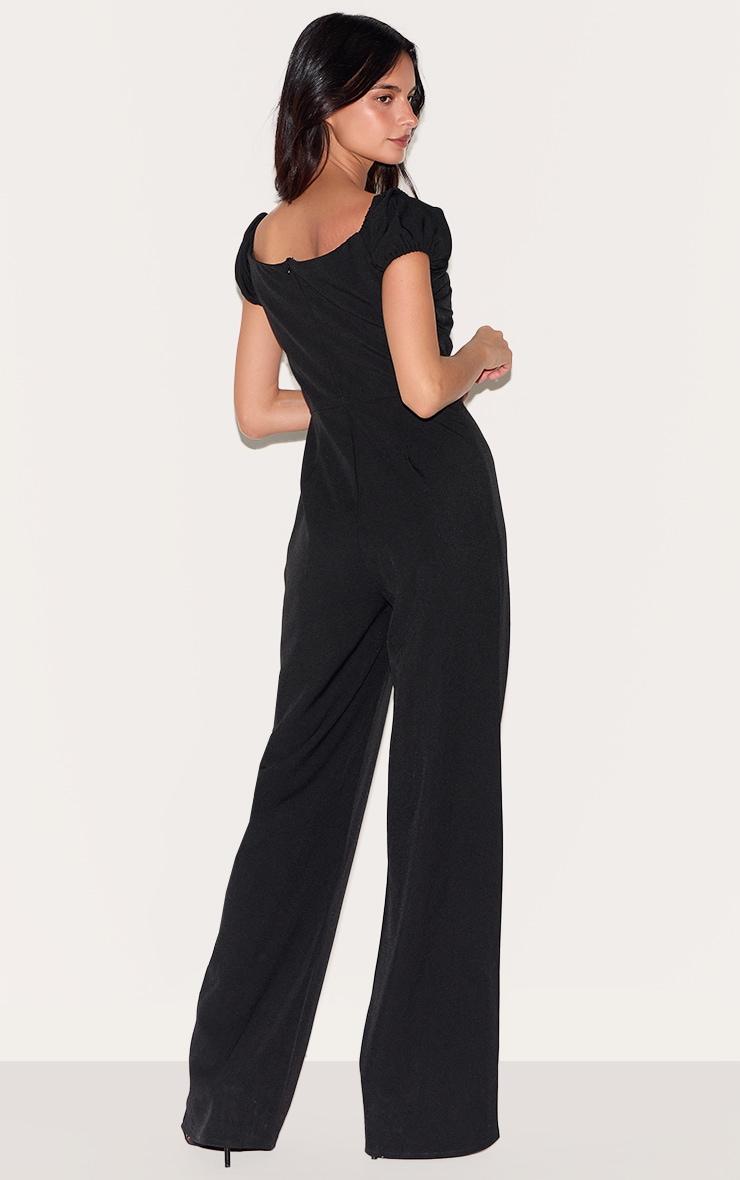 Black Woven Plunge Straight Leg Jumpsuit Product Image